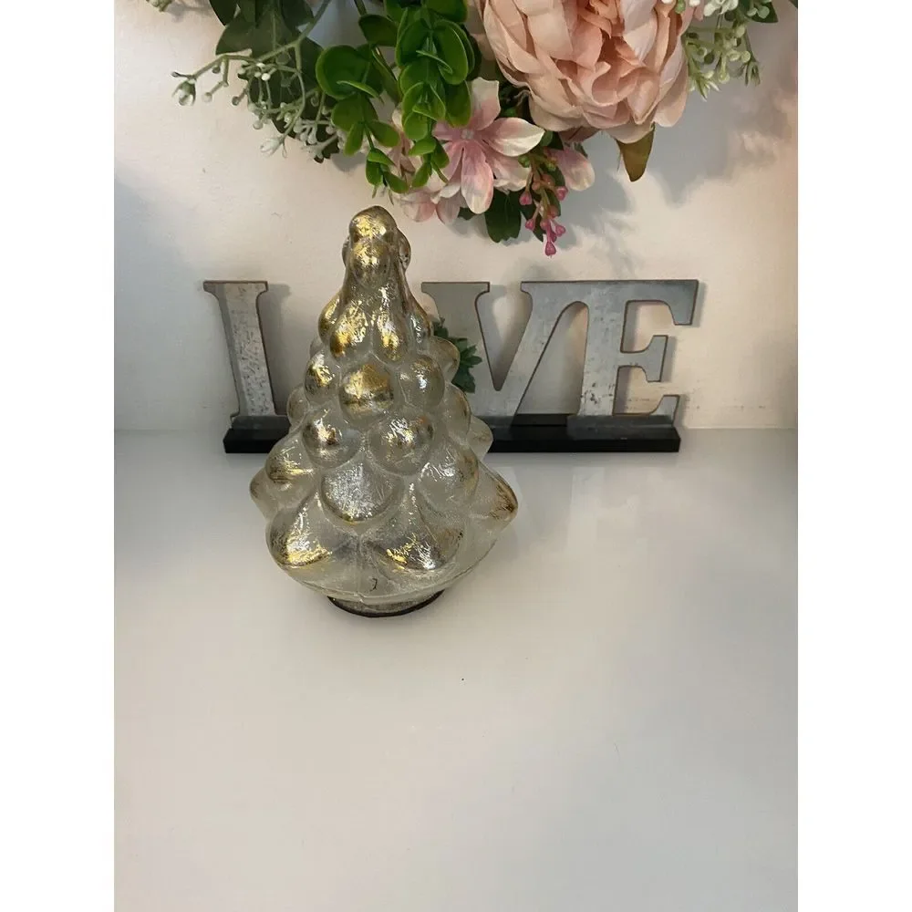 Pottery Barn‎ Vintage Lighted Mercury Glass Christmas Tree Gold Silver 7